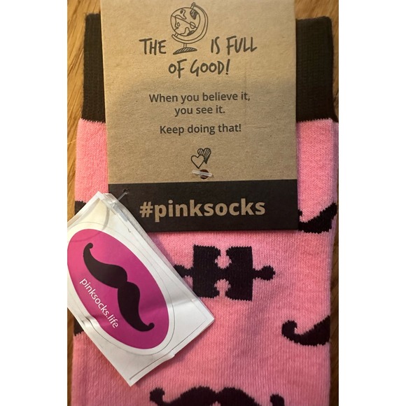 #Pinksocks Knee High Mustache Puzzle Socks - Picture 2 of 3